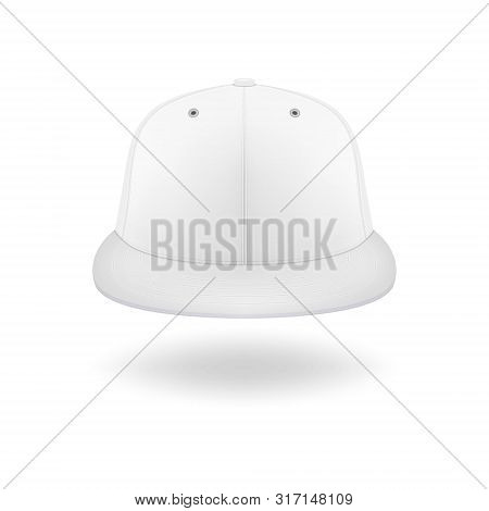 Vector 3d Realistic Render White Blank Baseball Snapback Cap Icon Closeup Isolated On White Backgrou