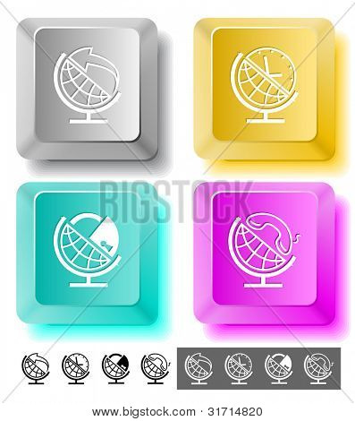 Affaires jeu d'icônes. Globe et flèche, globe et horloge, globe et serrure, globe et le combiné.  Ordinateur ke