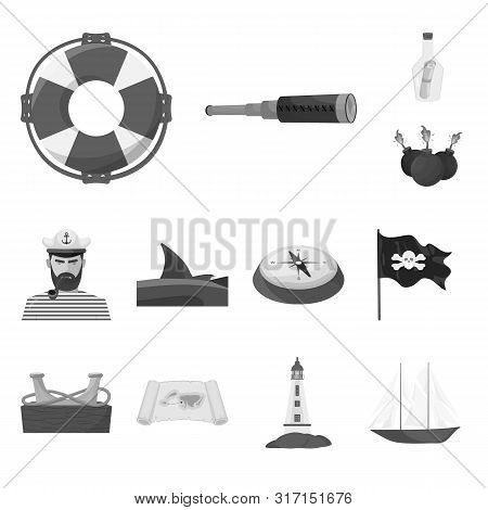 Isolated Object Of Vintage And Nautical Icon. Collection Of Vintage And Attributes Vector Icon For S