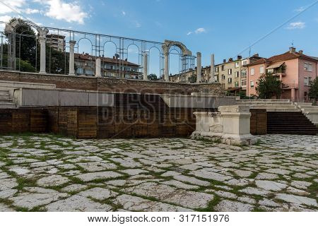 Stara Zagora, Bulgaria - August 5, 2018:  Auditorium Of The Antique Forum At Ruins Of Ancient Roman 
