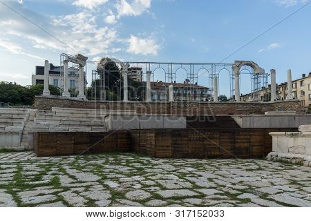 Stara Zagora, Bulgaria - August 5, 2018:  Auditorium Of The Antique Forum At Ruins Of Ancient Roman 