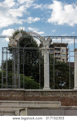 Stara Zagora, Bulgaria - August 5, 2018:  Auditorium Of The Antique Forum At Ruins Of Ancient Roman 