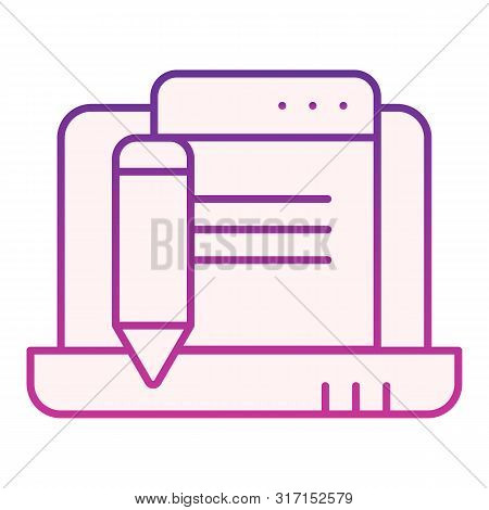 Laptop With Pencil Flat Icon. Digital Electronic Signature Violet Icons In Trendy Flat Style. Compue