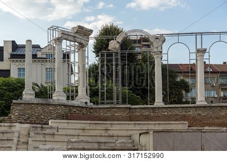 Stara Zagora, Bulgaria - August 5, 2018:  Auditorium Of The Antique Forum At Ruins Of Ancient Roman 