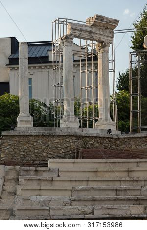 Stara Zagora, Bulgaria - August 5, 2018:  Auditorium Of The Antique Forum At Ruins Of Ancient Roman 