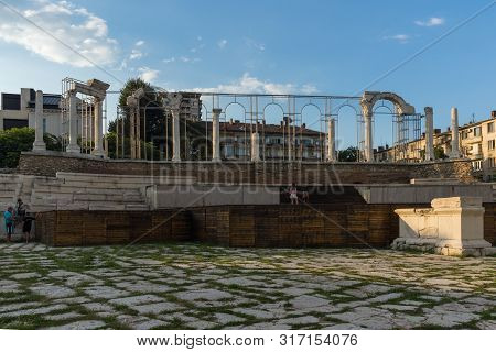 Stara Zagora, Bulgaria - August 5, 2018:  Auditorium Of The Antique Forum At Ruins Of Ancient Roman 
