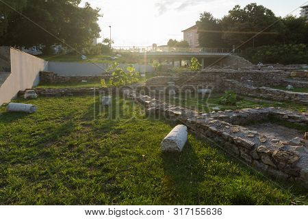 Stara Zagora, Bulgaria - August 5, 2018:  Ruins Of Ancient Roman City Of Augusta Traiana In The Cent