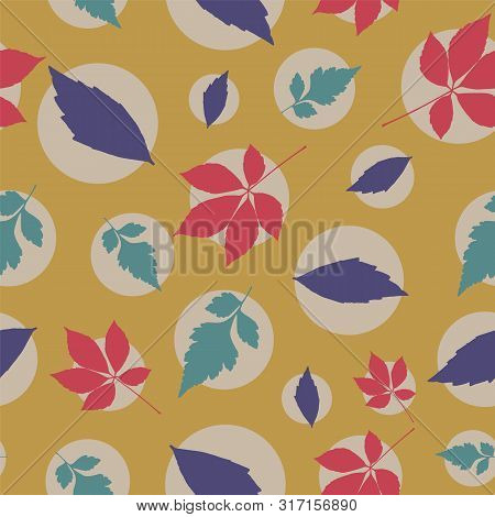 Vector Autumn Leaves In Bubbles Seamless Pattern Repeat