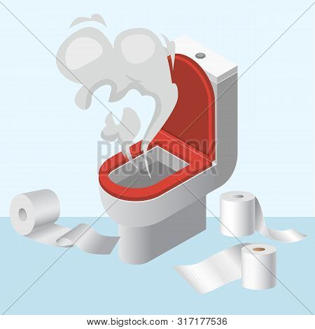 Lavatory Pan Wc Littering With Toilet Paper Vector Illustration. Please Do Not Litter In Toilet Flat