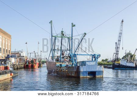 New Bedford, Massachusetts, Usa - August 10, 2019: Commercial Fishing Vessel Blue Western Docking To