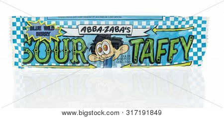 Winneconne, Wi - 12 August 2019 : A Package Of Abba Zabas Sour Taffy Candy On An Isolated Background