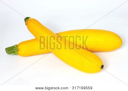 Yellow Zucchini Isolated On White Background. Vegetable
