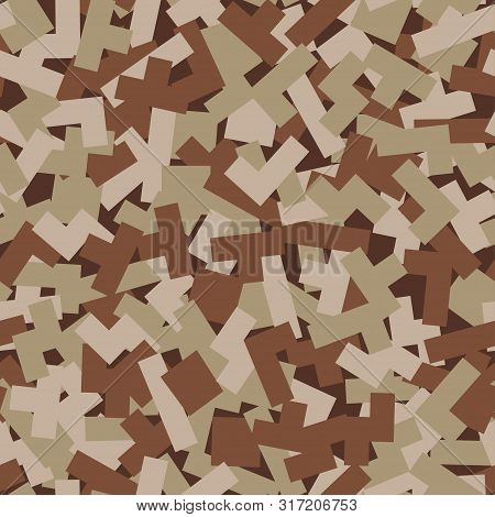 Geometric Camouflage  Brown Beige  Seamless Pattern. Modern Military Puzzle Shape,
Camo Texture. Des