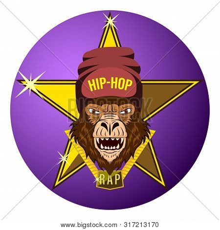 Monkey, Gorilla Star Of Hip-hop Music. Hip Hop Rapper Gorilla Head In Hat. Image For Printing On T-s