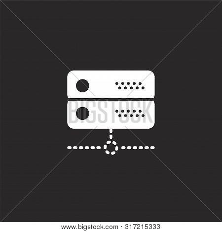 Server Icon. Server Icon Vector Flat Illustration For Graphic And Web Design Isolated On Black Backg