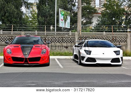Kiev, Ukraine; April 11, 2016. Ferrari 599 Gtb Fiorano Stallone Mansory & Lamborghini Murcielago Ims