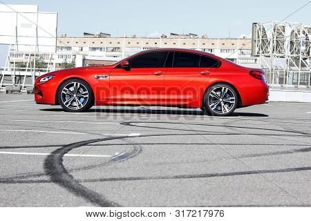 September 26, 2016, Kyiv. Bmw M6 In A Clean Sky Background. Car. Traces Of Tires