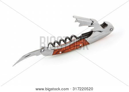 Sommelier Knife With Corkscrew And Bottle Opener In Unfolded State, Professionsl Waiter Knife, Close