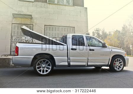 Kiev, Ukraine; September 20, 2013; Dodge Ram Srt-10 Against The Background Of The Wall