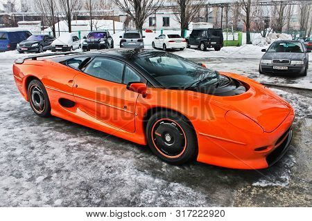 January 3, 2013; Kiev, Ukraine. Jaguar Xj220 On Winter Road. Hypercar. Winter. Cold. Snow. Exotica.