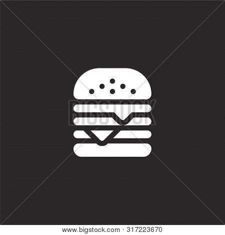 Burger Icon. Burger Icon Vector Flat Illustration For Graphic And Web Design Isolated On Black Backg