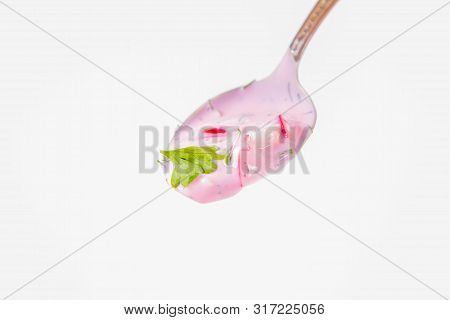 Cold Borscht (chlodnik) - Traditional Lithuanian Cold Soup With Radish, Parsley And Dill  With A Spo