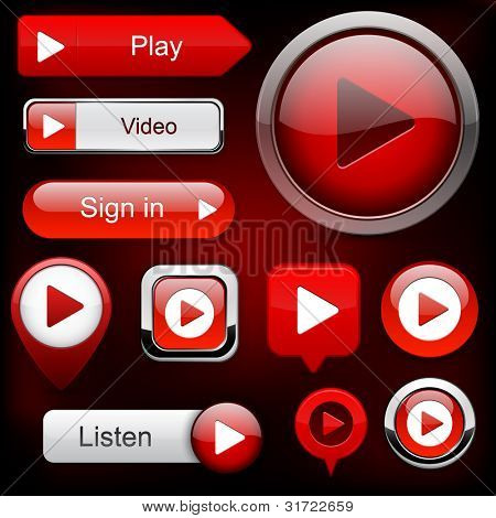 Giocare pulsanti web rosso per sito Web o app. eps10 vettoriale.