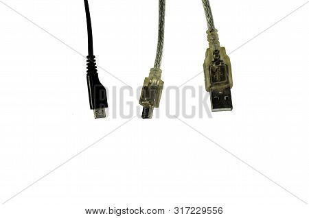 Usb, Mini-usb And Micro-usb Connectors Isolated On A White Background