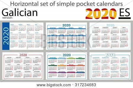 Galician Horizontal Set Of Pocket Calendars For 2020 (two Thousand Nineteen). New Year. Color Simple