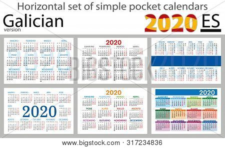 Galician Horizontal Set Of Pocket Calendars For 2020 (two Thousand Nineteen). New Year. Color Simple