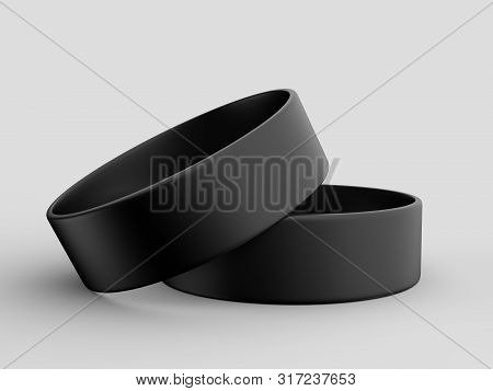 Blank Silicone Wristband, Rubber Bracelet Or Party Favor For Mockup Design. 3d Illustration.