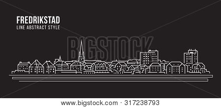 Cityscape Building Line Art Vector Illustration Design - Fredrikstad City