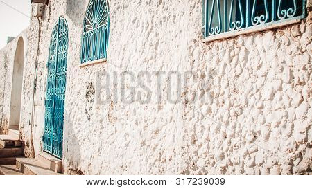 Hammamet Medina Streets With Blue Walls. Tunis, North Africa