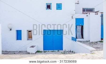 Hammamet Medina Streets With Blue Walls. Tunis, North Africa