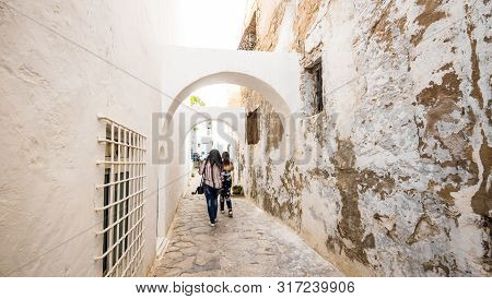 Hammamet Medina Streets With Blue Walls. Tunis, North Africa