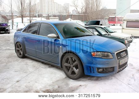 January 3, 2013; Kiev, Ukraine.  Audi Rs4 In The City. Winter. Cold. Snow.