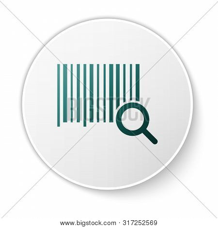 Green Search Barcode Icon Isolated On White Background. Magnifying Glass Searching Barcode. Barcode 