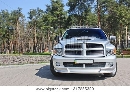 Kiev, Ukraine - August 23, 2014. Gray Dodge Ram Srt-10 In The City
