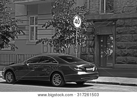 Kiev, Ukraine. June 10, 2017. Black And White Photo. Mercedes-benz Cls350 Cdi.