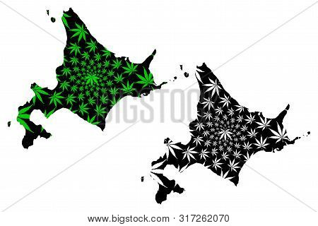 Hokkaido (administrative Divisions Of Japan, Prefectures Of Japan) Map Is Designed Cannabis Leaf Gre