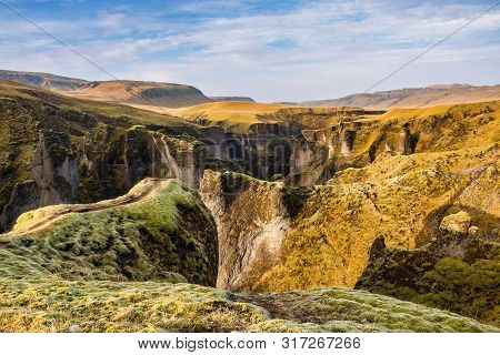 Unique Landscape Of Fjadrargljufur In Iceland. Top Tourism Destination. Fjadrargljufur Canyon Is A M