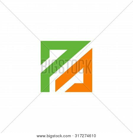 Pa Letter Based Logo Icon. Green And Orange Color Design. Square Shape Vector Illustration