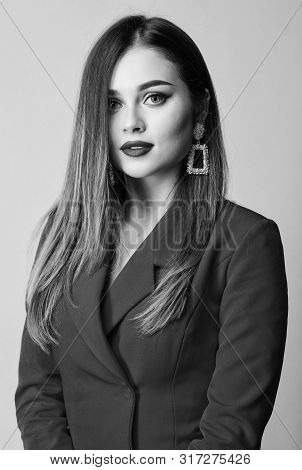 Red Lips My Best Accessory. Girl Confident Business Lady Formal Red Jacket. Gorgeous And Stylish. Im