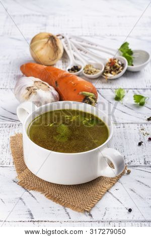 Bone Broth Soup Made From Beef, Natural Source Of Collagen