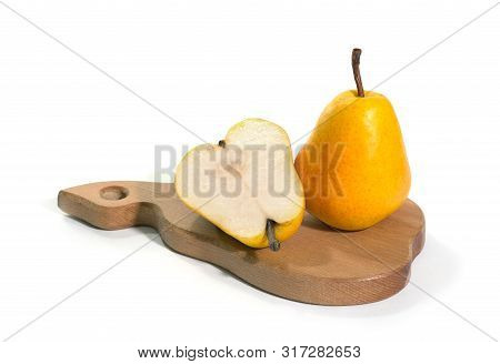 Ripe Pears On A White Background, Odino Whole, The Second Cut