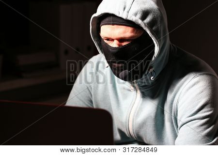 Man Carder In Mask Connect To Darknet Search Information Bank System Pc Crack Dark Web Uses Stolen C