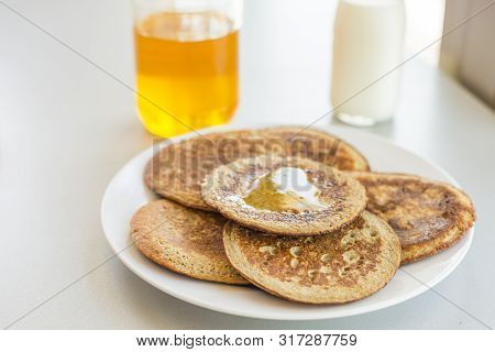 Bannana Pancake Close Up On The Kitchen Table