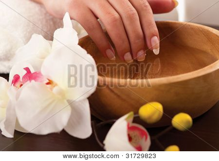 Ženské ruce v misce s vodou
