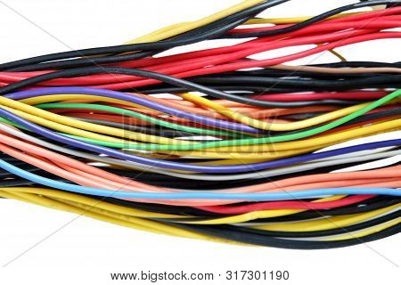 Close Up Many Colorful Electrical Wires Cables Cord For Use In Various Connections Or About Computer