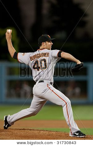 LOS ANGELES - MAY 19: San Francisco Giants P Madison Bumgarner #40 during the MLB game on May 19 2011 at Dodger Stadium in Los Angeles.